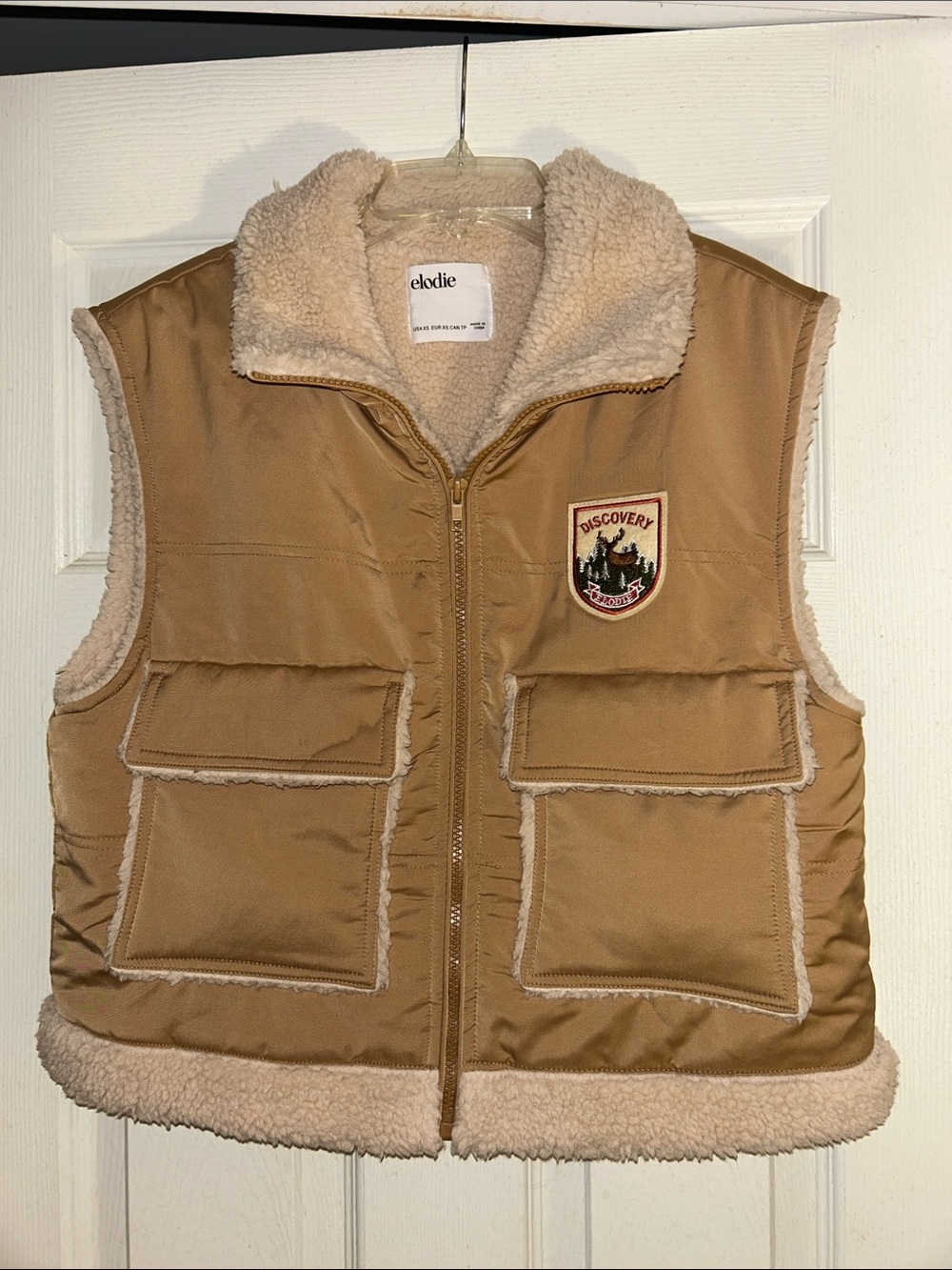 Elodie Tan Sherpa-Lined Vest with Patch